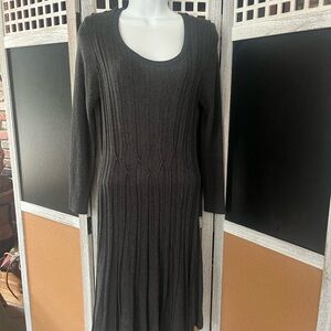 Dressbarn Charcoal Black Ribbed 3/4 Sleeve Sweater Dress